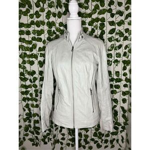 Sam Edelman White Cream Full Zip Faux Leather Biker Jacket Size Small
